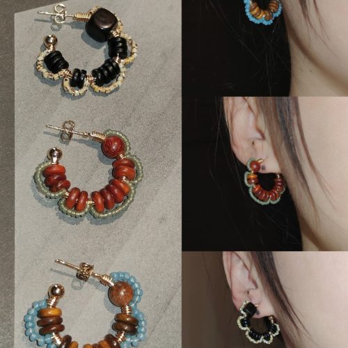 Chinoiserie NaturalSandalwoodFlowerHoopEarrings1