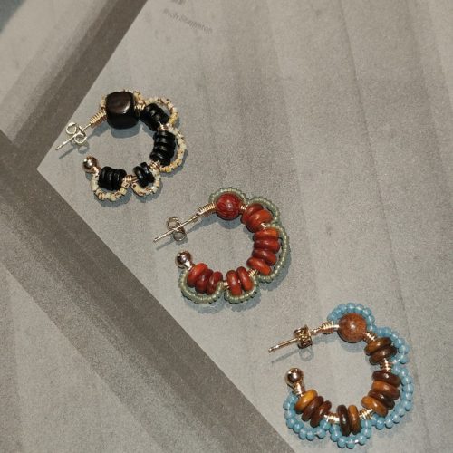 Chinoiserie NaturalSandalwoodFlowerHoopEarrings6