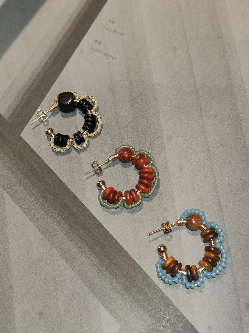 Chinoiserie NaturalSandalwoodFlowerHoopEarrings6