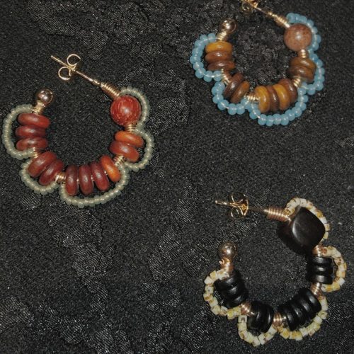 Chinoiserie NaturalSandalwoodFlowerHoopEarrings7