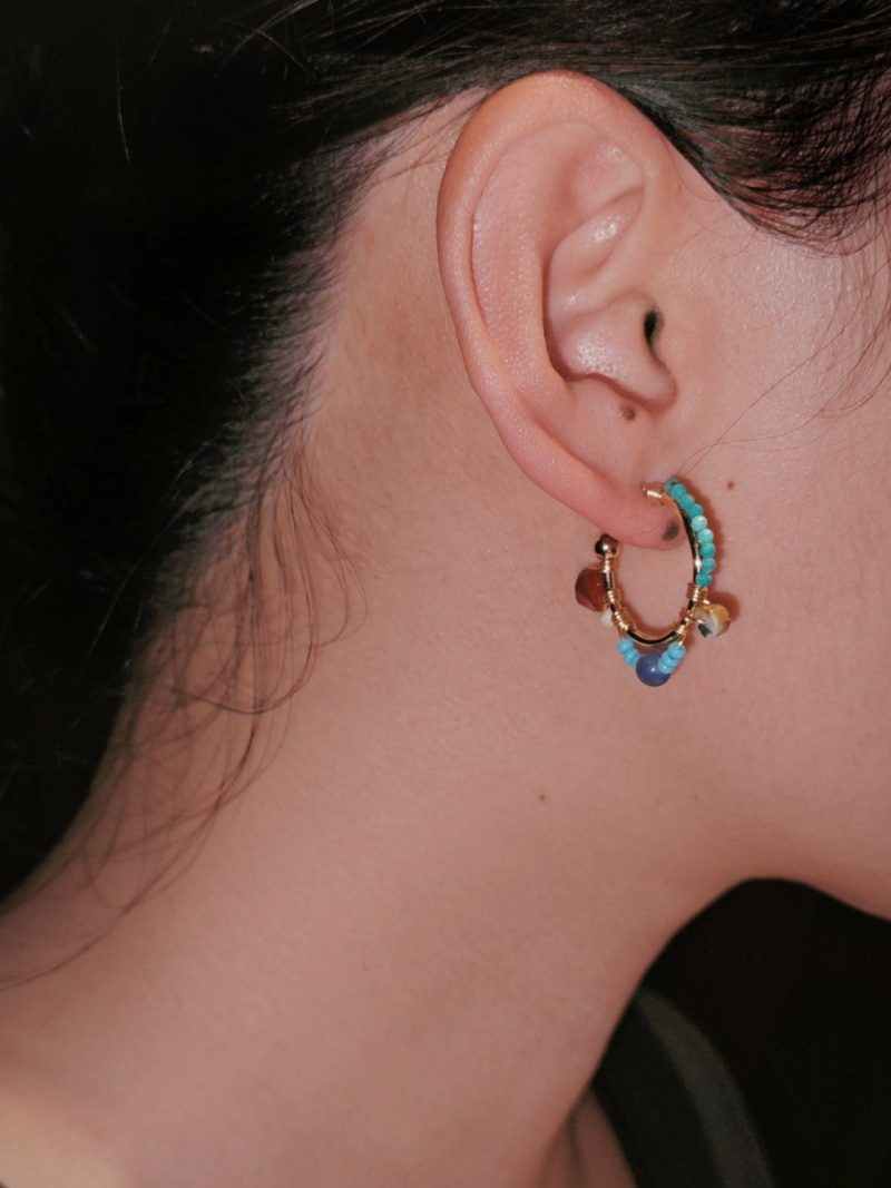 Chinoiserie NaturalStonesBeadedHoopEarrings2