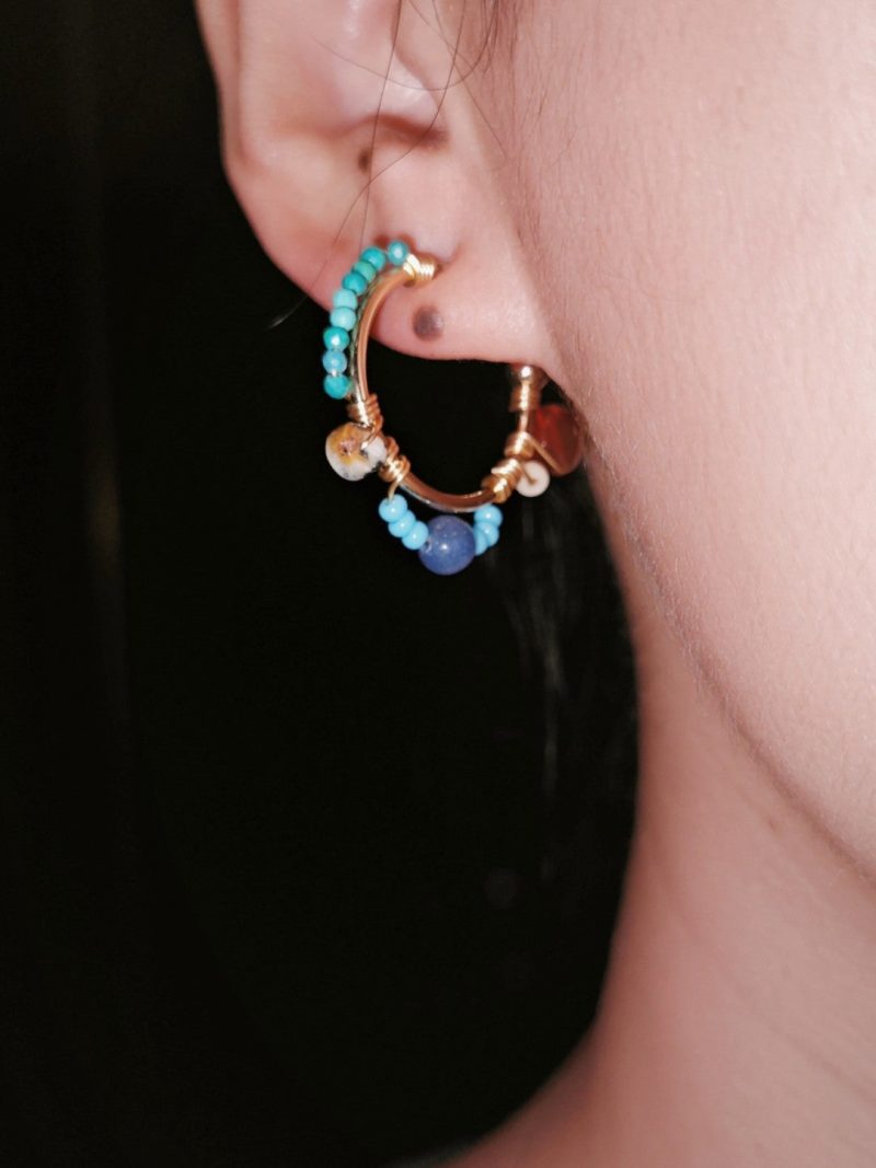 Chinoiserie NaturalStonesBeadedHoopEarrings4