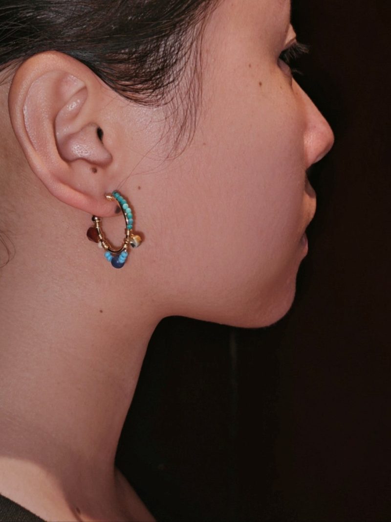 Chinoiserie NaturalStonesBeadedHoopEarrings5