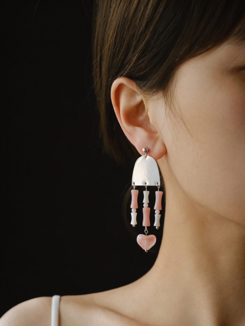 Chinoiserie PinkBambooBeadedTasselEarrings1