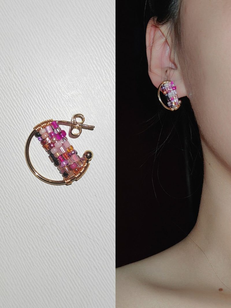 Chinoiserie PinkColoredGlazeBeadedEarrings1