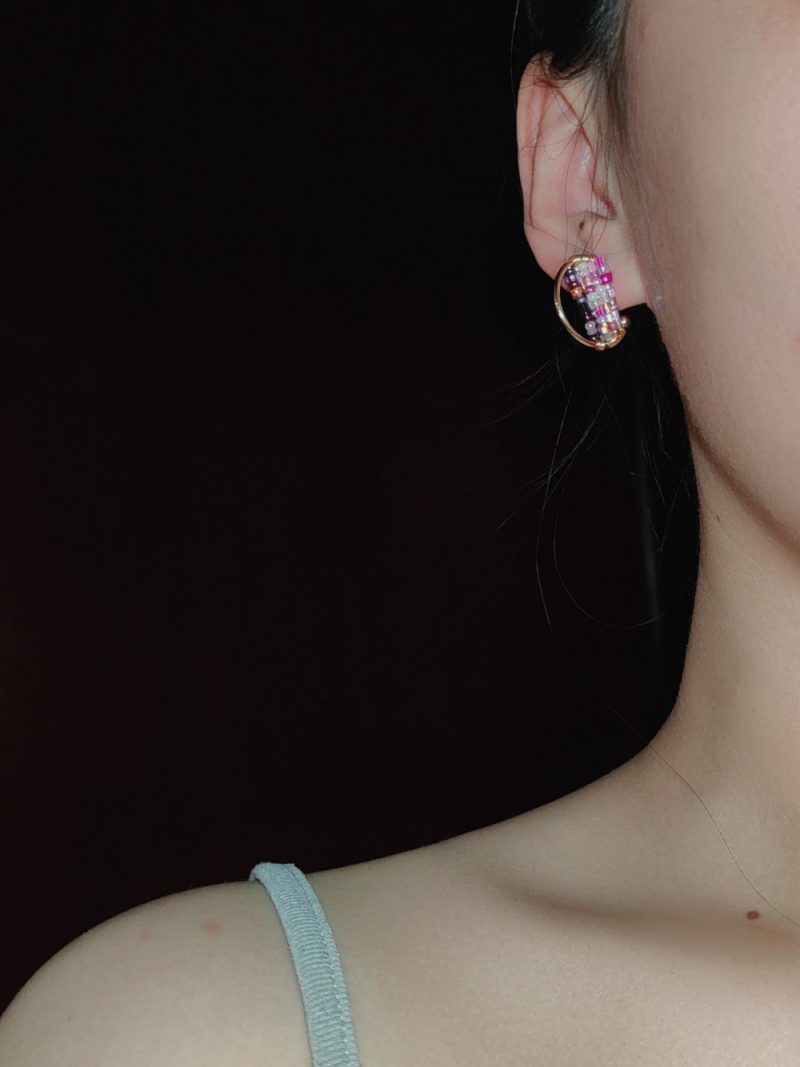 Chinoiserie PinkColoredGlazeBeadedEarrings4