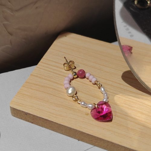 Chinoiserie PinkCrystalPearlHoopEarrings3