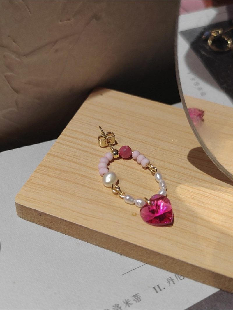 Chinoiserie PinkCrystalPearlHoopEarrings3