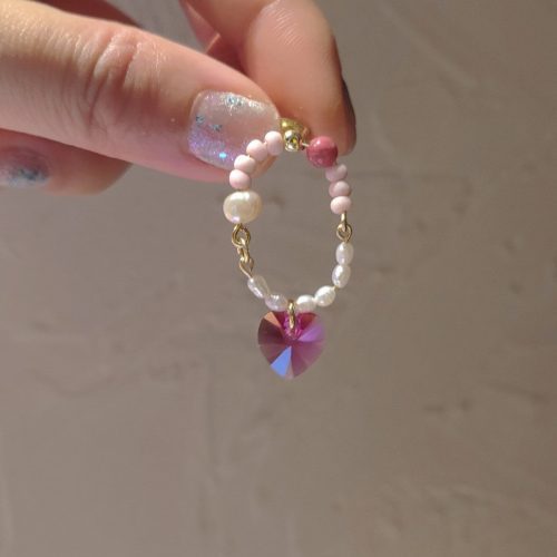 Chinoiserie PinkCrystalPearlHoopEarrings7