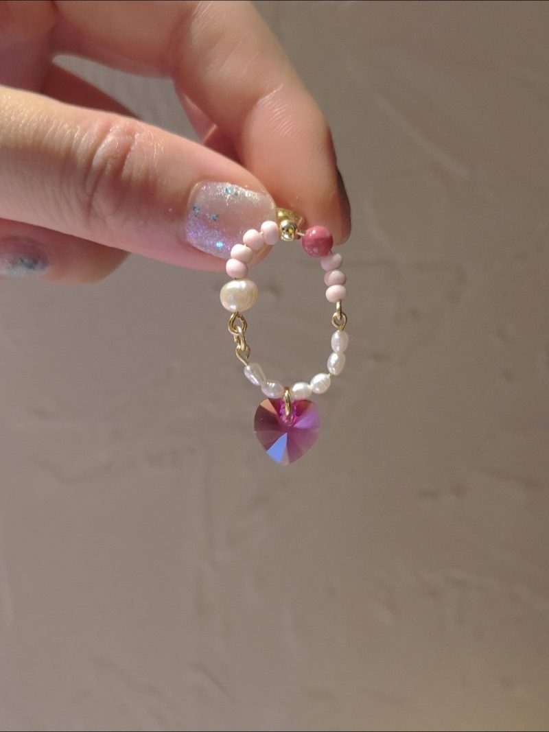 Chinoiserie PinkCrystalPearlHoopEarrings7