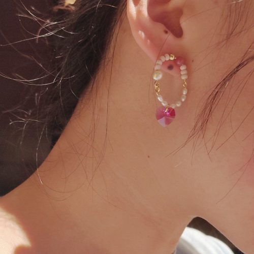 Chinoiserie PinkCrystalPearlHoopEarrings9