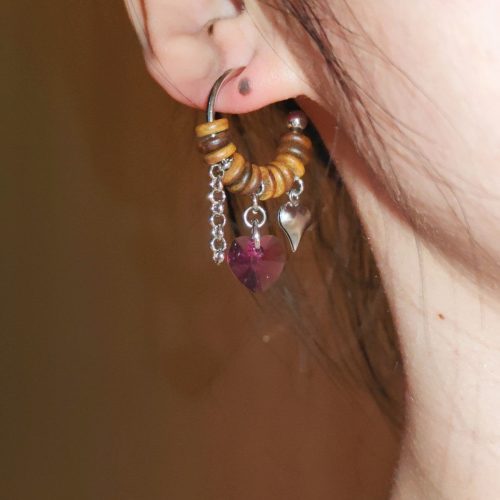 Chinoiserie PinkCrystalSandalwoodHoopEarrings5