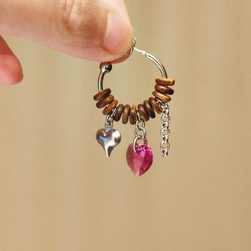 Chinoiserie PinkCrystalSandalwoodHoopEarrings6