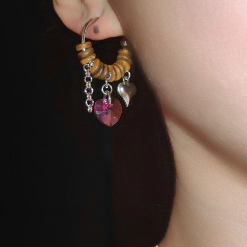 Chinoiserie PinkCrystalSandalwoodHoopEarrings7