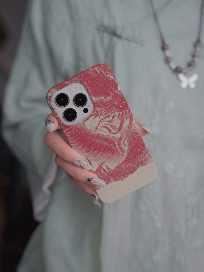 Chinoiserie PinkDragonPrintedPhoneCase3