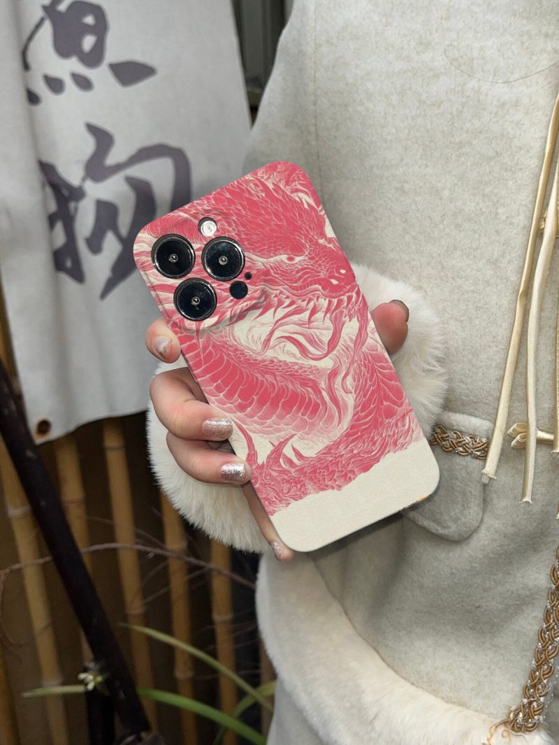 Chinoiserie PinkDragonPrintedPhoneCase5