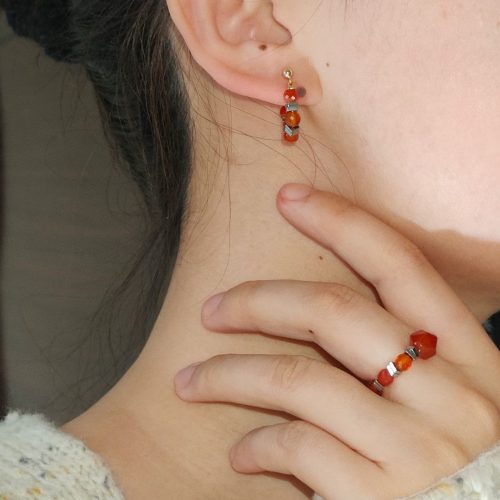 Chinoiserie RedAgateBeadedMetalEarrings4