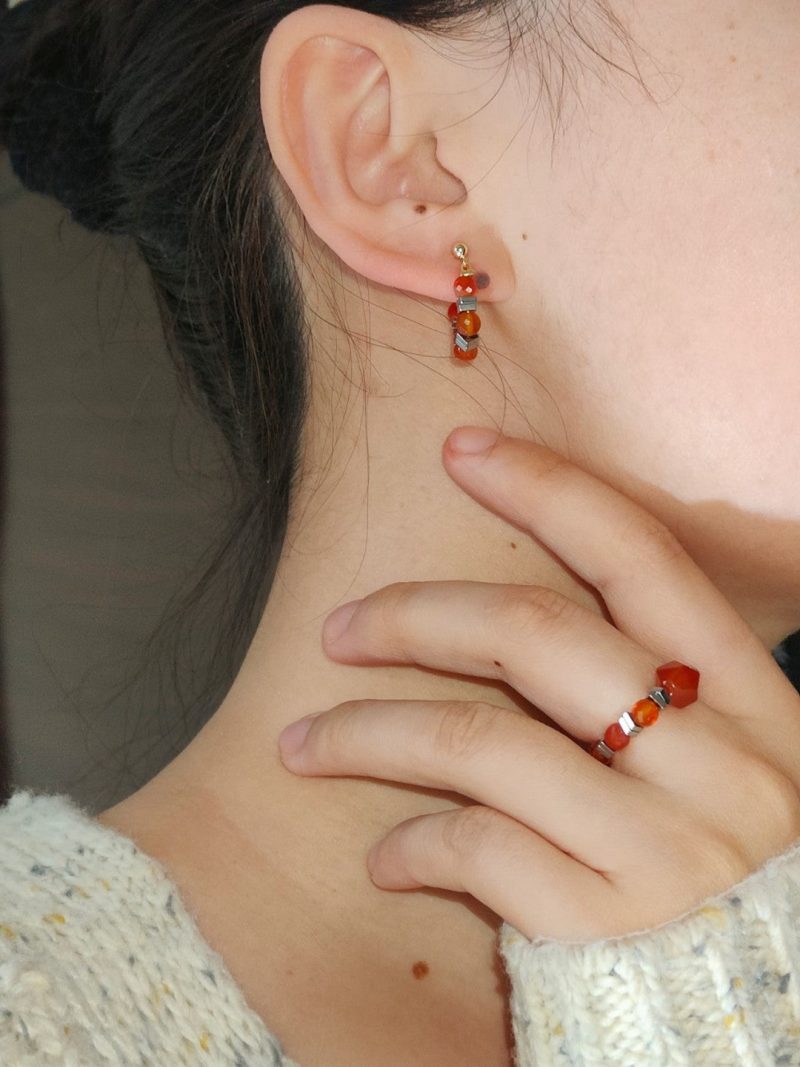 Chinoiserie RedAgateBeadedMetalEarrings4