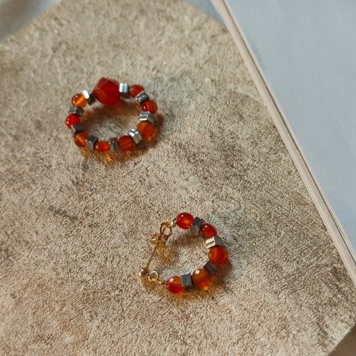 Chinoiserie RedAgateBeadedMetalEarrings8