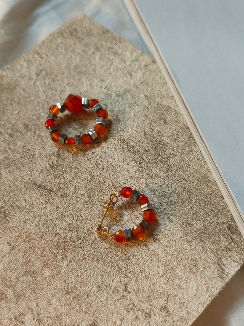 Chinoiserie RedAgateBeadedMetalEarrings8