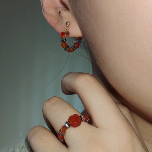 Chinoiserie RedAgateBeadedMetalEarrings9