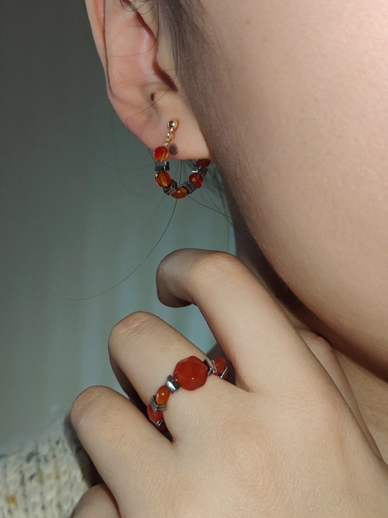 Chinoiserie RedAgateBeadedMetalEarrings9