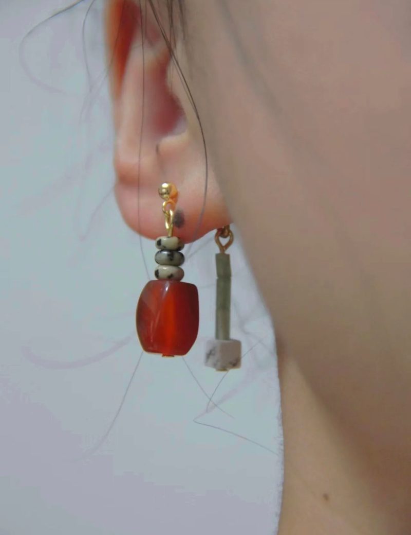 Chinoiserie RedAgateIrregularDangleEarrings2