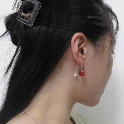 Chinoiserie RedAgateIrregularDangleEarrings3