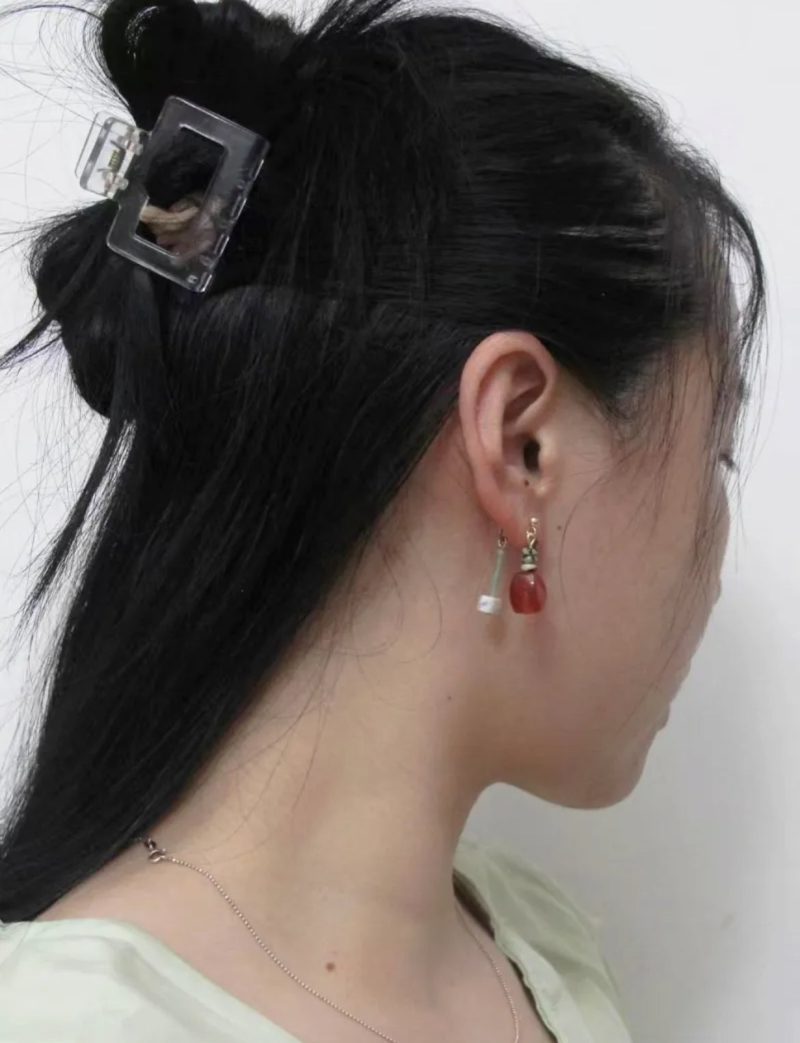 Chinoiserie RedAgateIrregularDangleEarrings3