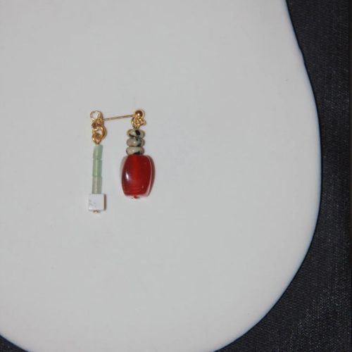 Chinoiserie RedAgateIrregularDangleEarrings5