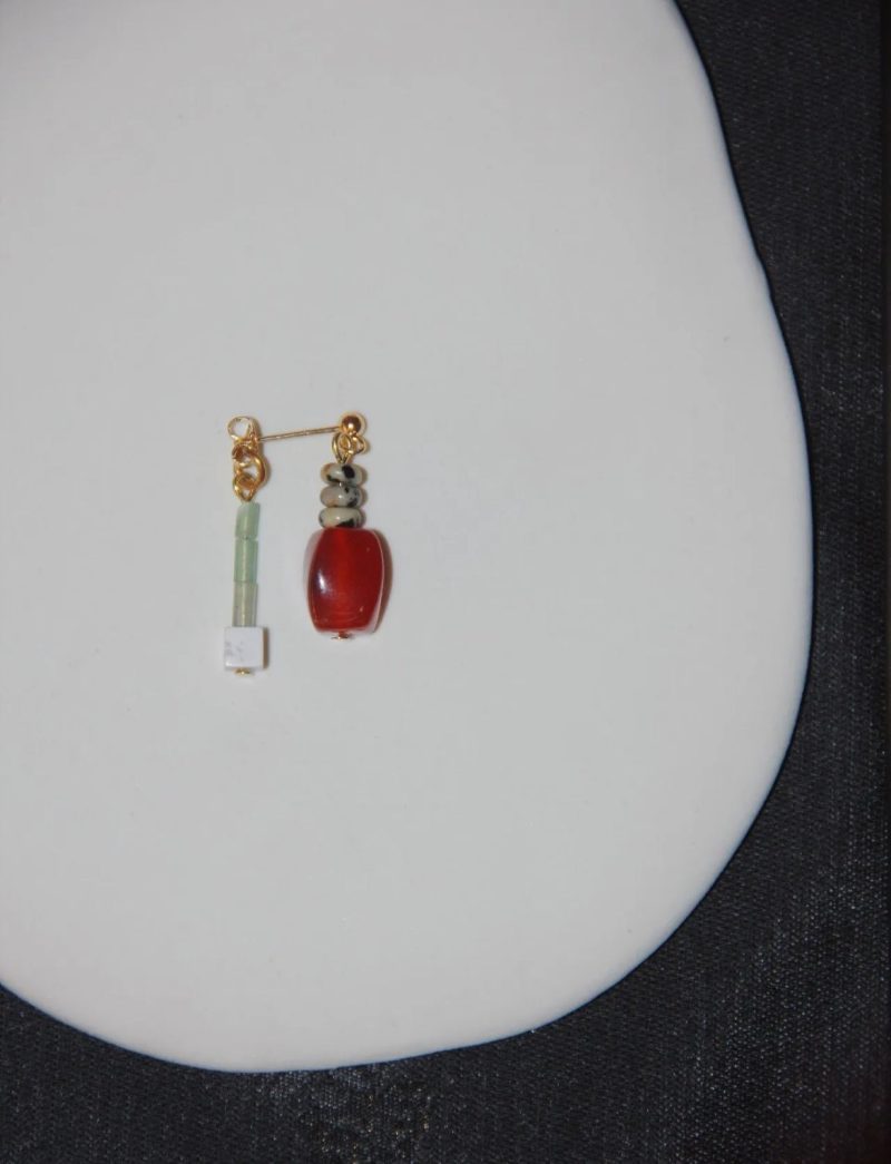 Chinoiserie RedAgateIrregularDangleEarrings5