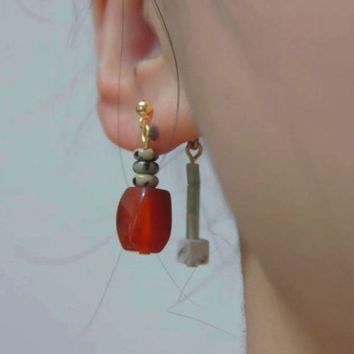 Chinoiserie RedAgateIrregularDangleEarrings6