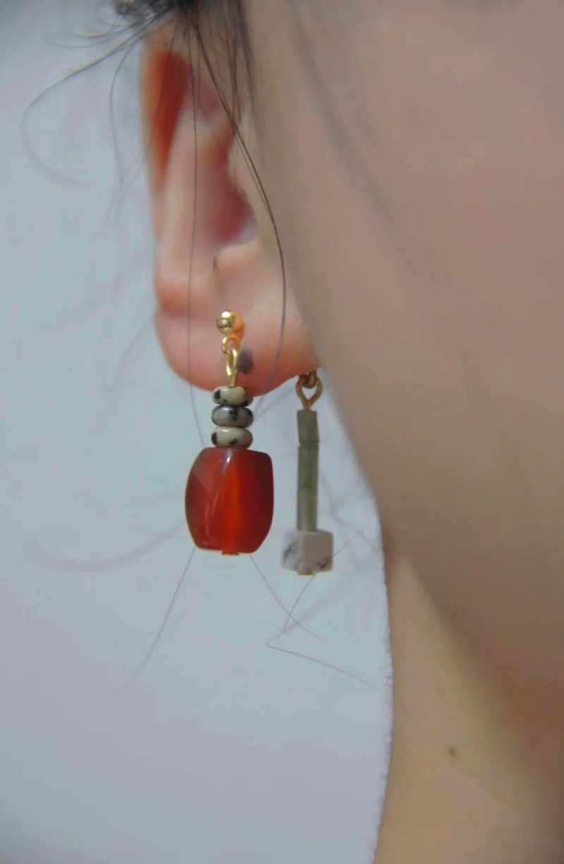 Chinoiserie RedAgateIrregularDangleEarrings6