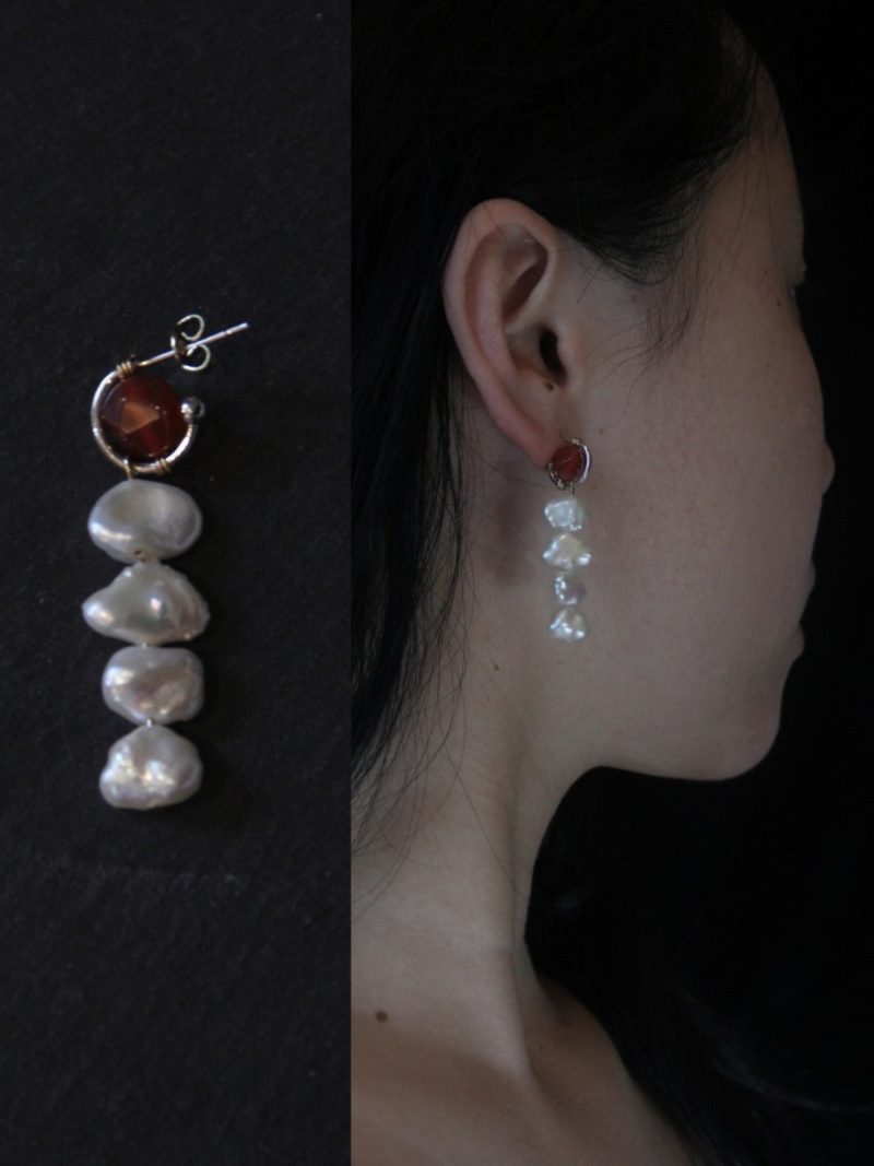 Chinoiserie RedAgatePearlDangleEarrings1