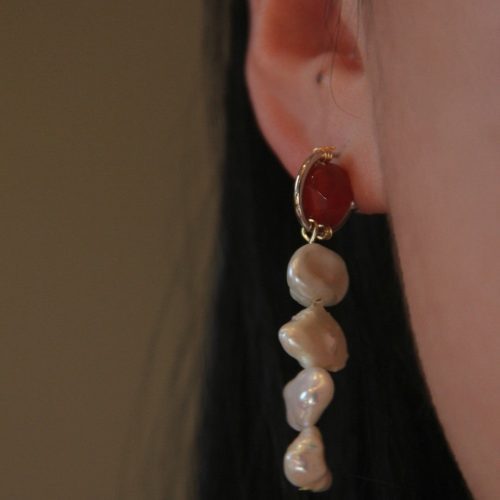 Chinoiserie RedAgatePearlDangleEarrings8