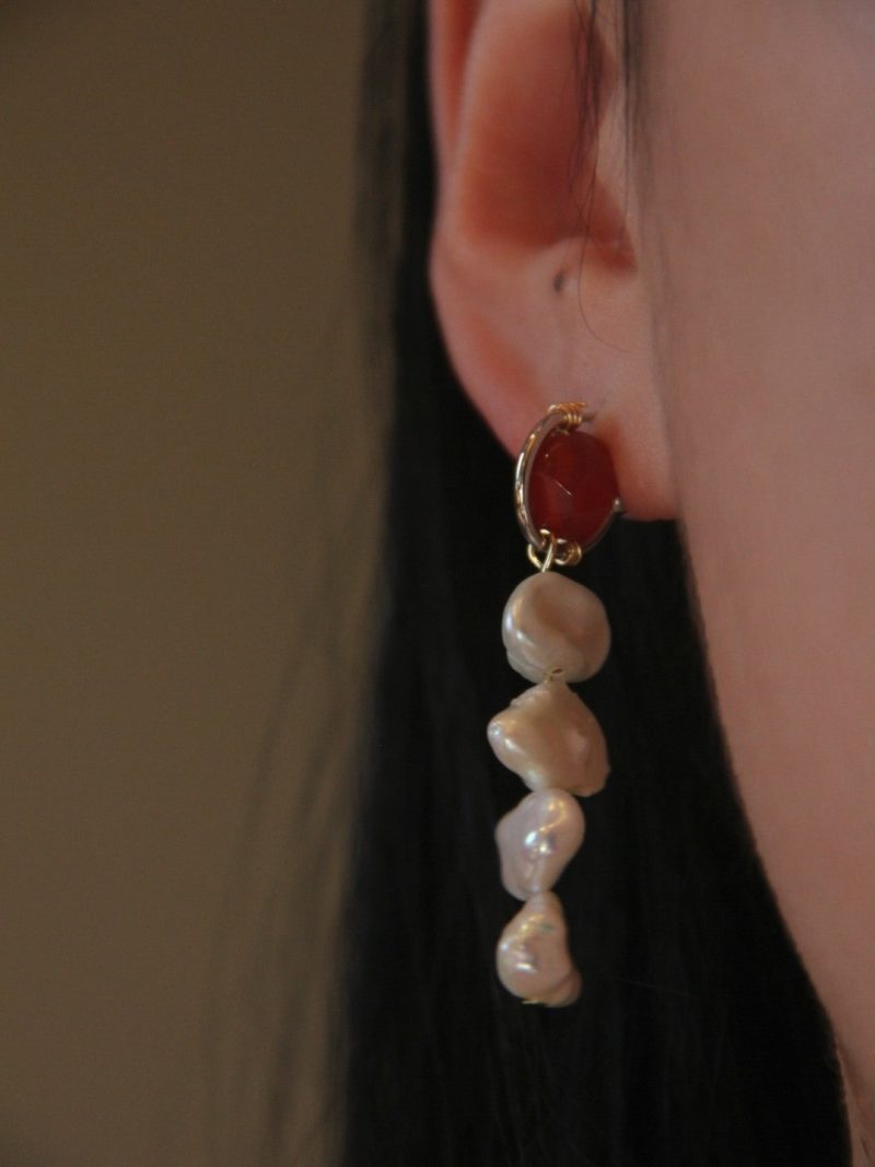 Chinoiserie RedAgatePearlDangleEarrings8