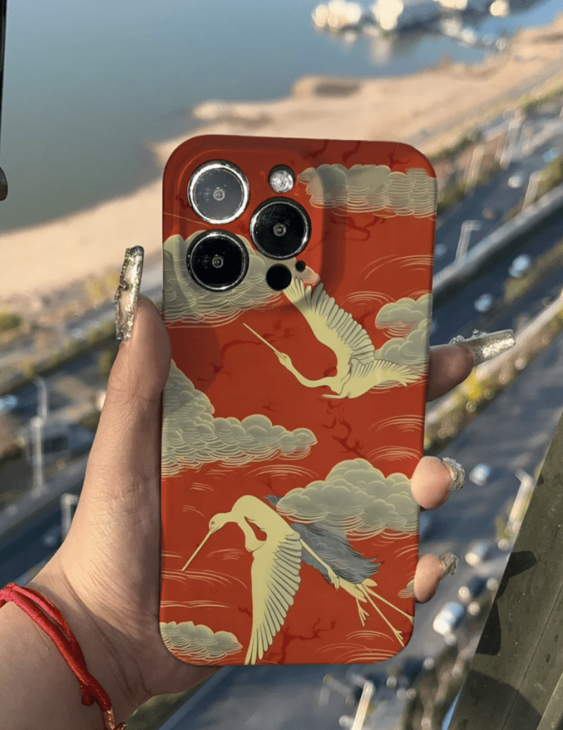 Chinoiserie RedCraneCloudsPrintedPhoneCase1