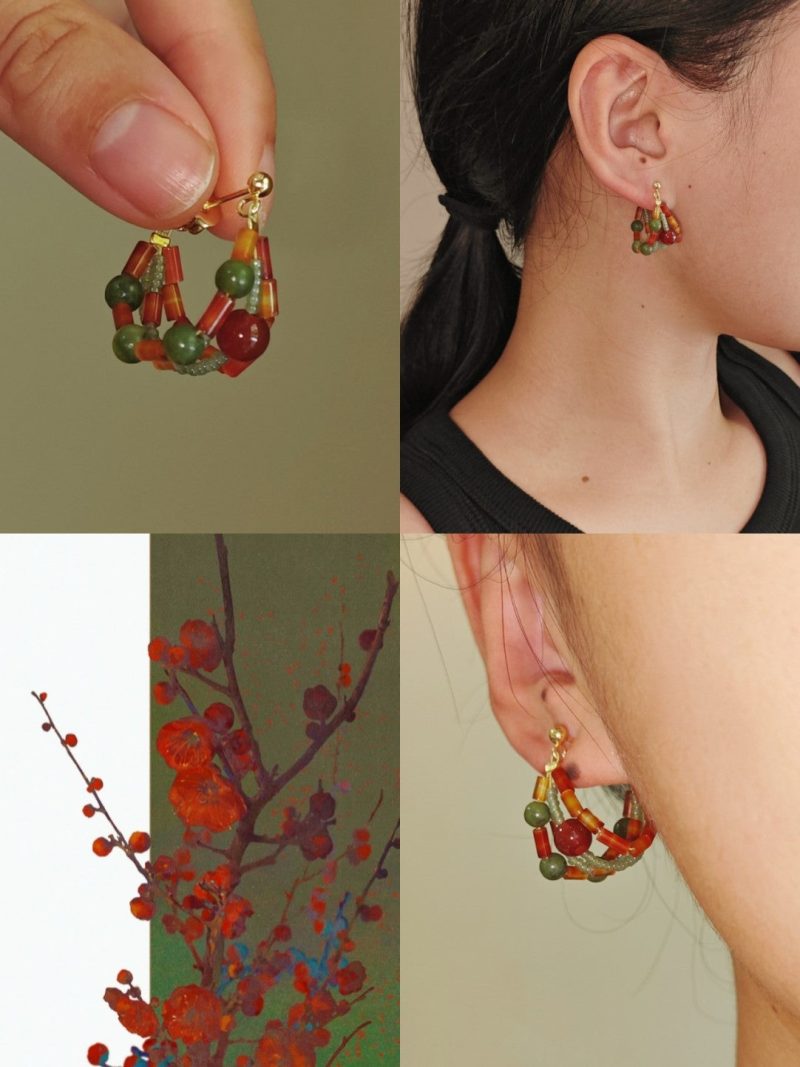 Chinoiserie RedGreenJadeBeadedHoopEarrings1