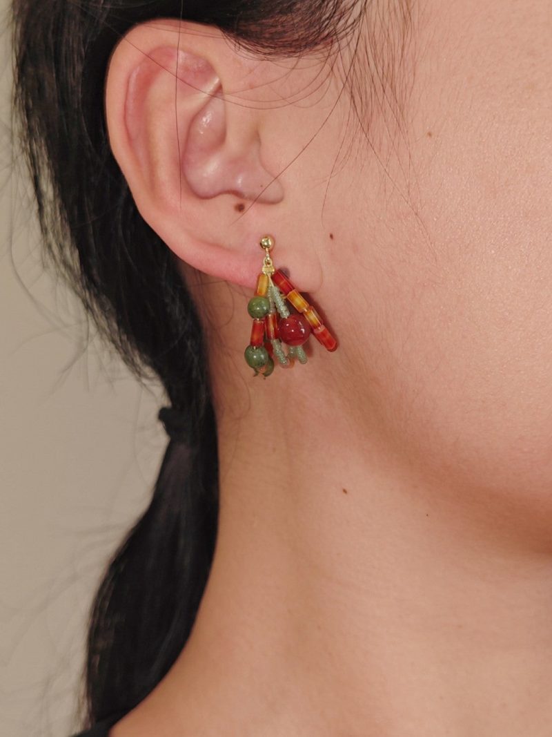 Chinoiserie RedGreenJadeBeadedHoopEarrings2