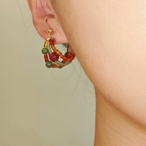 Chinoiserie RedGreenJadeBeadedHoopEarrings3