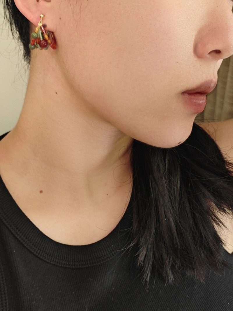 Chinoiserie RedGreenJadeBeadedHoopEarrings5