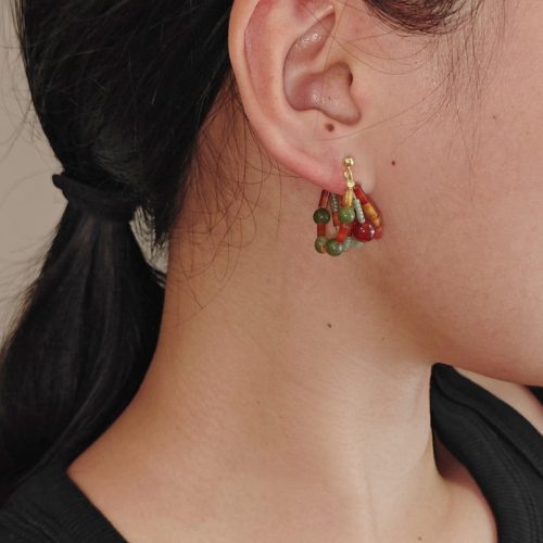 Chinoiserie RedGreenJadeBeadedHoopEarrings7