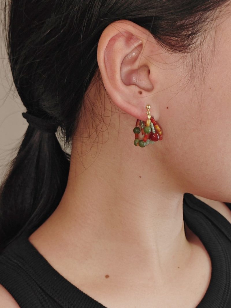 Chinoiserie RedGreenJadeBeadedHoopEarrings7