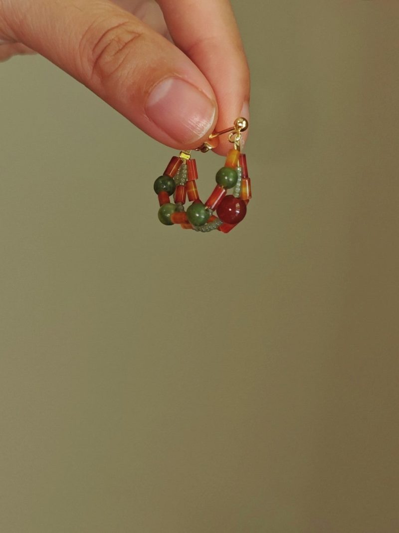 Chinoiserie RedGreenJadeBeadedHoopEarrings8