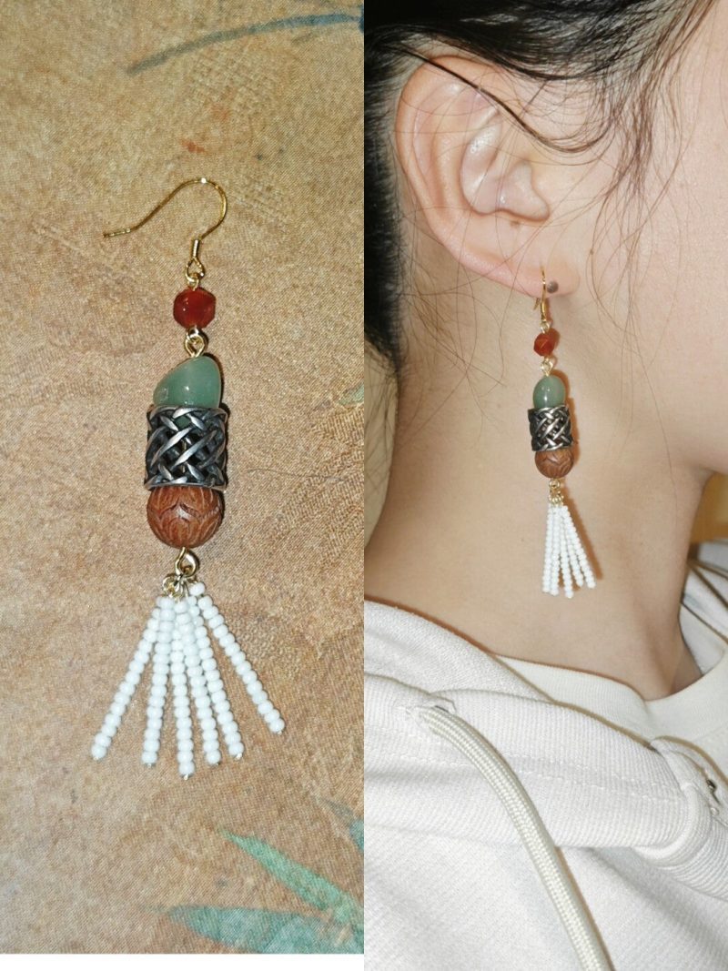 Chinoiserie RedGreenLongTasselEarrings1