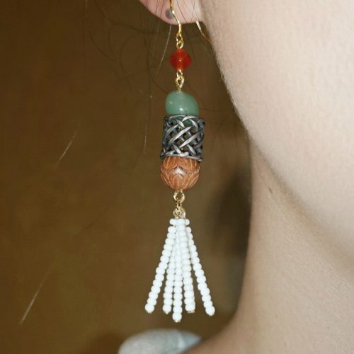 Chinoiserie RedGreenLongTasselEarrings10