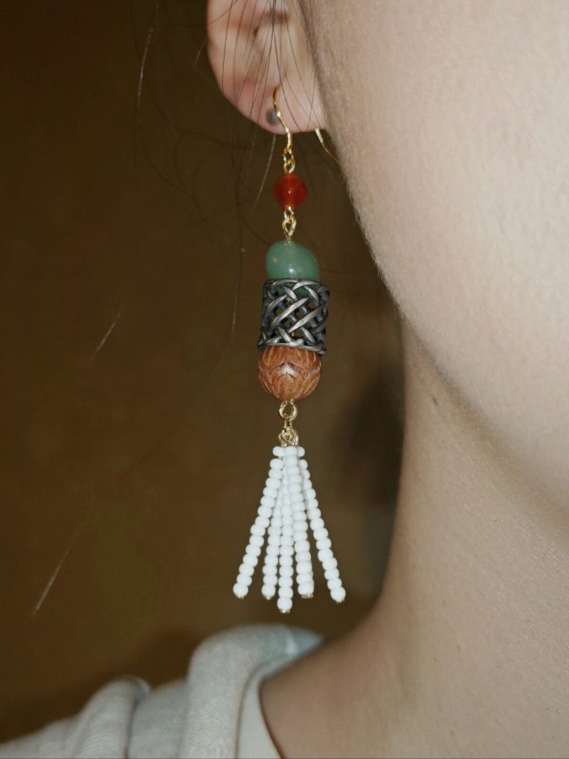 Chinoiserie RedGreenLongTasselEarrings2