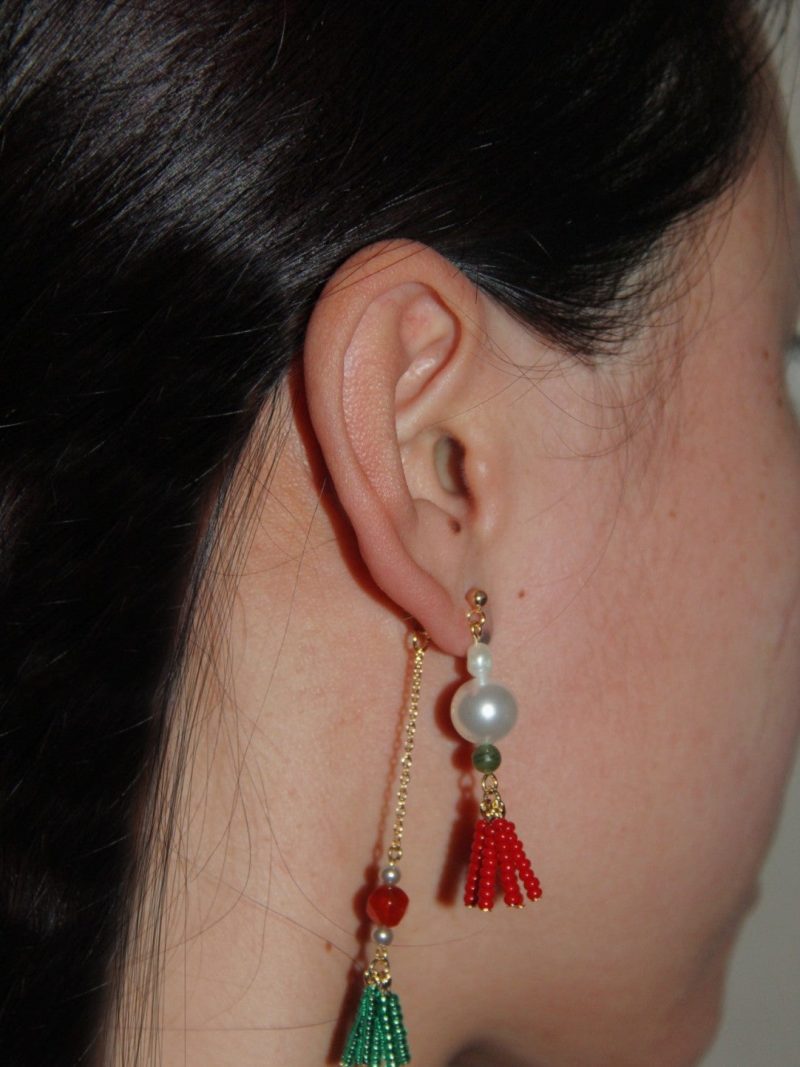 Chinoiserie RedGreenTasselBeadedDropPearlEarrings2