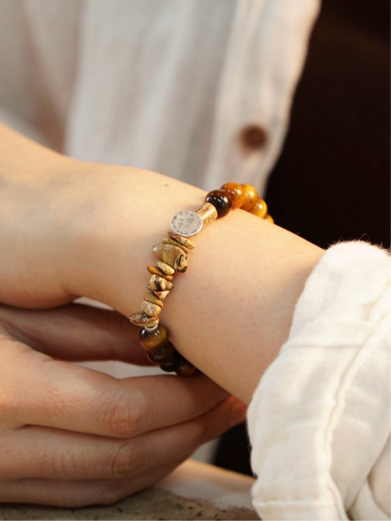 Chinoiserie SunsetMountainTiger sEyeBeadedBracelet2