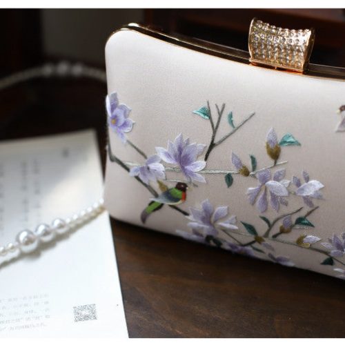 Chinoiserie WhiteMagnoliaEmbroideryClutchBag4